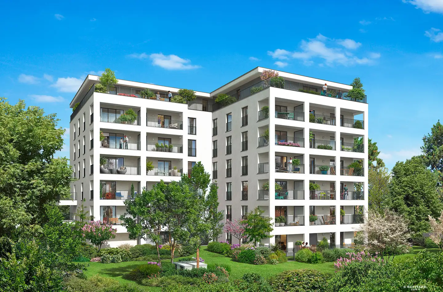 3D rendering — Garden-facing façade — Villa Iliana, Annecy-le-Vieux