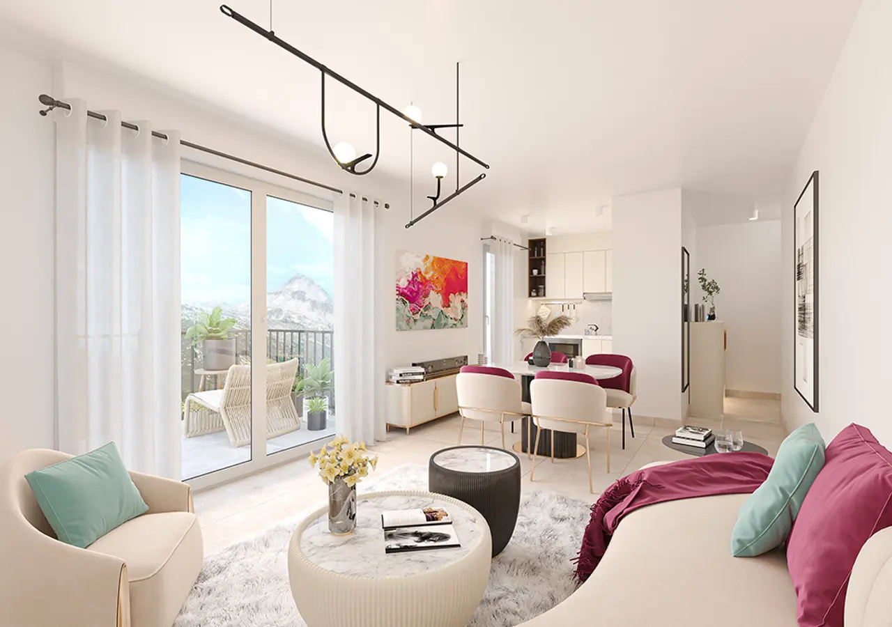 3D rendering — Living room — Villa Olympia, Annemasse