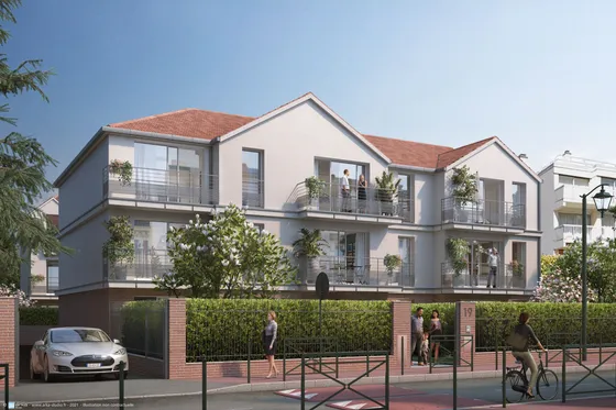 Perspective 3D — Façade sur rue — Plaza Bourg-la-Reine Cottages, Bourg-la-Reine
