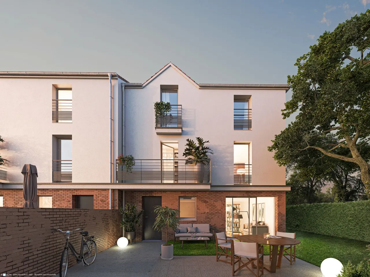 3D rendering — Façade — Plaza Bourg-la-Reine Cottages, Bourg-la-Reine